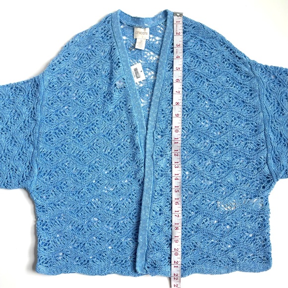 Chico’s Patrice Shrug Linen Blend Cardigan Sweater 3/4 Sleeves Manganese Blue - Picture 15 of 15